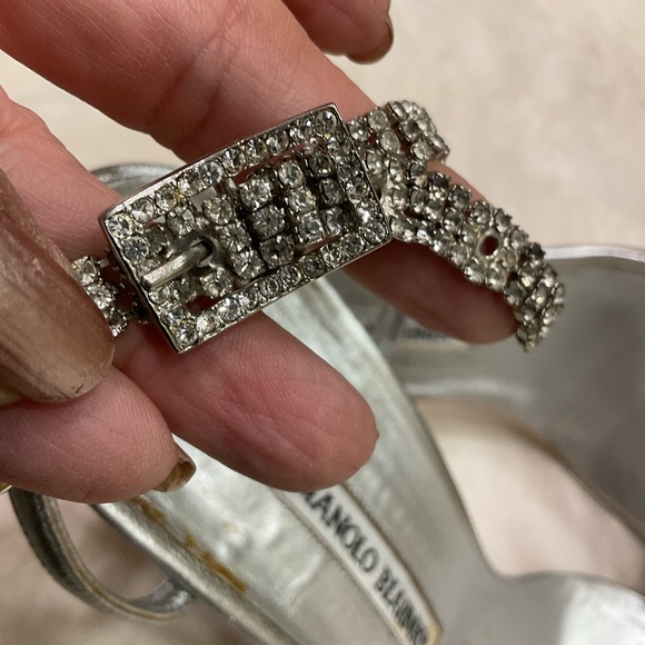 Manolo Blahnik Rhinestone Ankle Strap 4.25”Stiletto Sandal Crystal Heels, Sz 8.5 - Picture 8 of 16